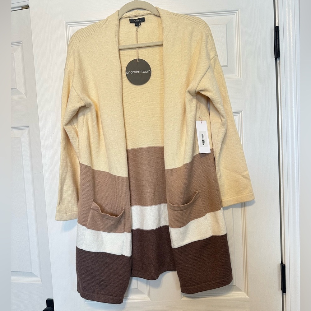 Colorblock mid length cardigan size M NWT